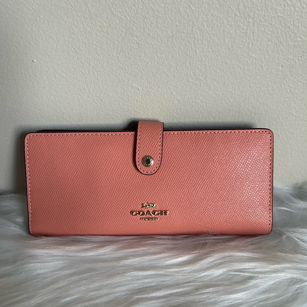Coach Slim Wallet Light Coral Crossgrain Leather‎ Bifold CH410 NWT